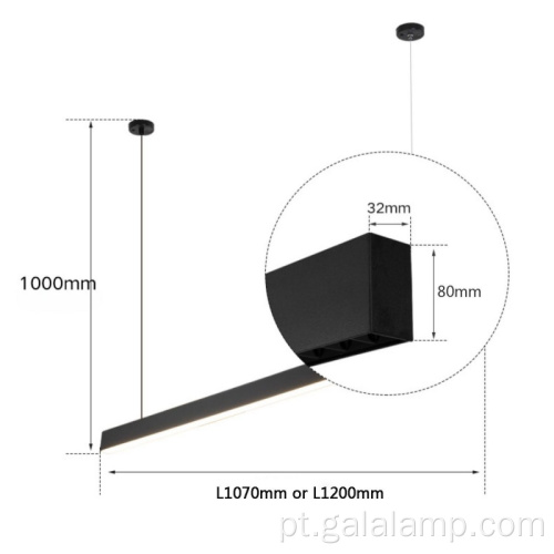 Luz pendente linear moderna anti-reflexo